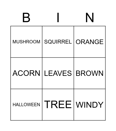 Autum Bingo Card