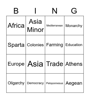 Ancient Greece Review Bingo Card