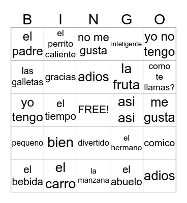 Spanish Bingo! Bingo Card