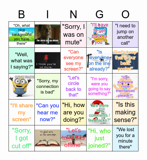 Zoom Meetings Bingo Card
