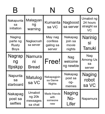 After Hours PH Bingo Card