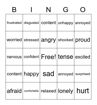 Feelings BINGO Card