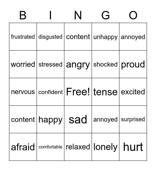 Feelings BINGO Card