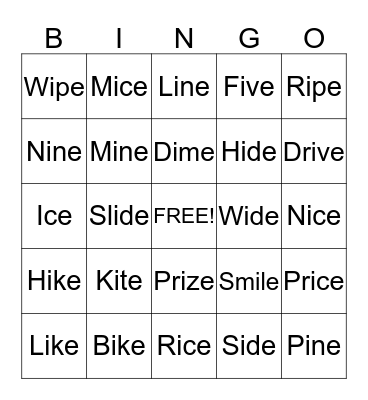 Long I Silent E  Bingo Card