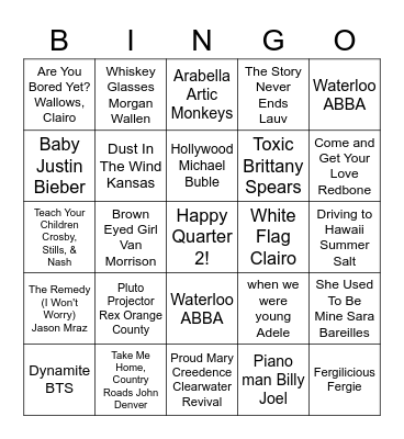 Singers Bingo 3 Bingo Card