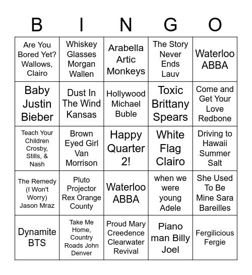 Singers Bingo 3 Bingo Card
