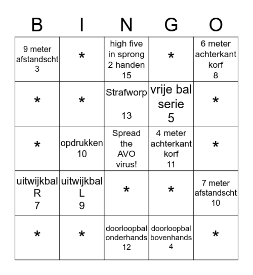 Korfbal  Bingo Card
