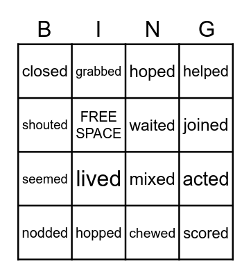 Past -ed Words Bingo Card