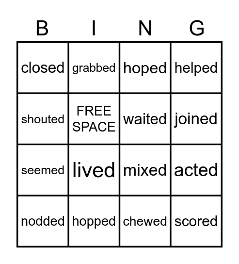 Past -ed Words Bingo Card