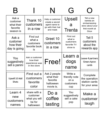 Customer Connection Bingo Card