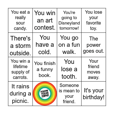 What Zone Would you Be In? Bingo Card