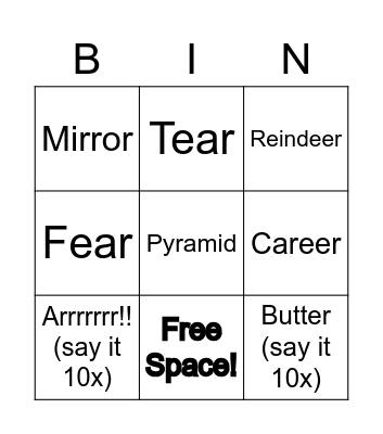 Articulation Bingo Card