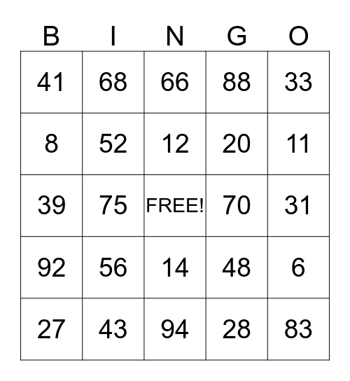 Place Value Bingo Card