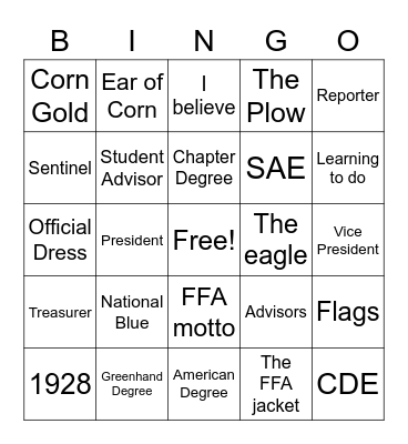 FFA Bingo Card