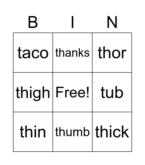 /th/ words Bingo Card