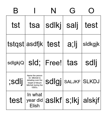 Mount Mitchell Bingo Card