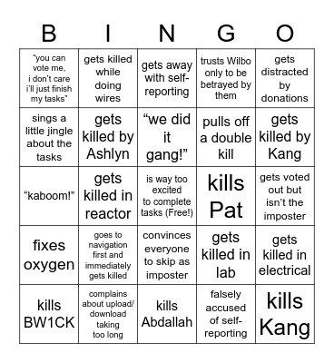Crunchy Island Bingo: Among Us Edition Bingo Card