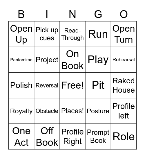 Theater Vocab O-R Bingo Card