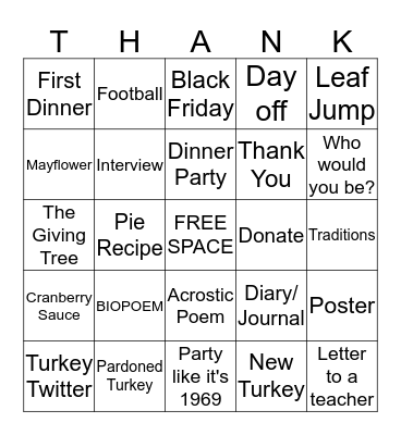 Thanksgiving Bingo Card