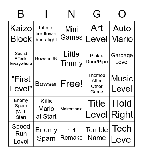 Mario Maker Bingo Card