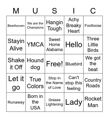 Name that Song Bingo Card