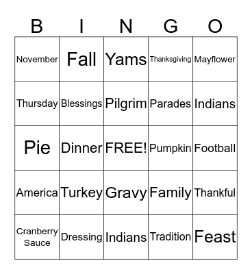 THANKSGIVING  Bingo Card