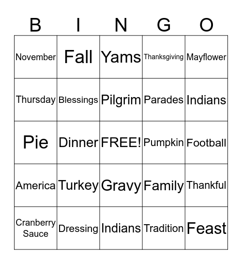 THANKSGIVING  Bingo Card