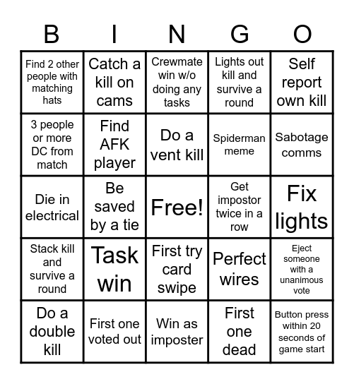 Among Us Bingo Card