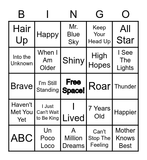 Music BINGO Card