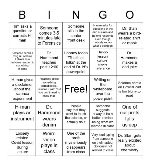 Forensics Bingo! Bingo Card