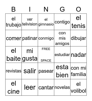 Spanish To English Bingo Card