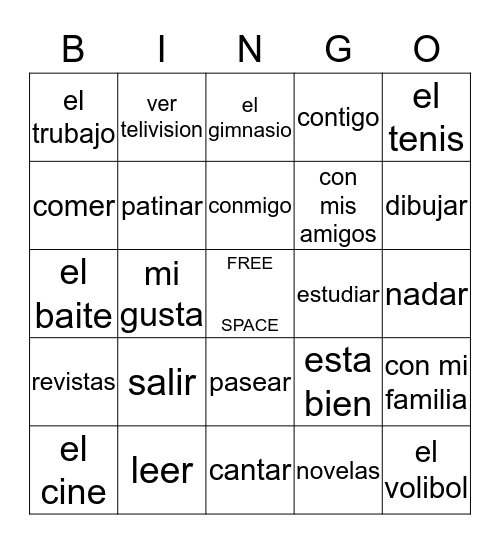 Spanish To English Bingo Card