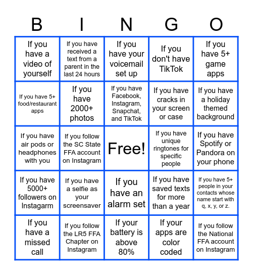 Whats on Your Phone? Bingo Card