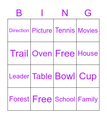 Vocabulary Words Bingo Card