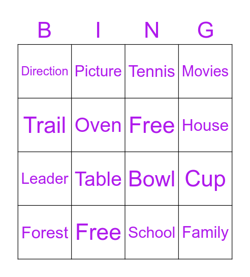 Vocabulary Words Bingo Card