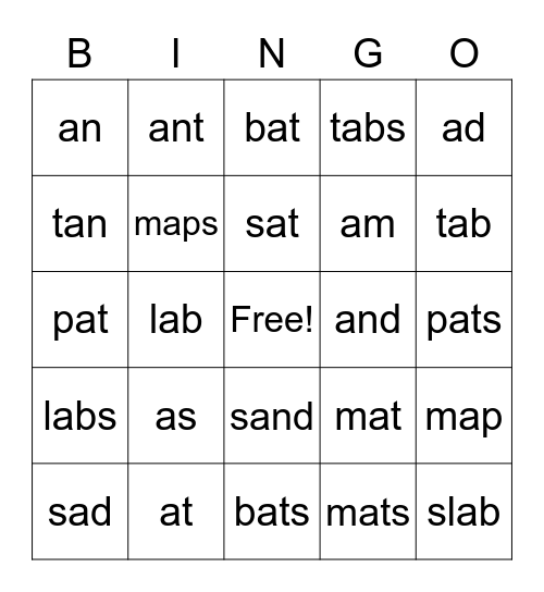 Making Words Lesson 1-3 Bingo Card