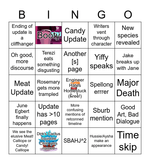 Homestuck^2 October Update 1 Bingo Card