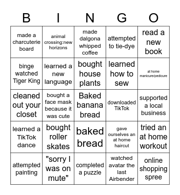 Quarantine Bingo Card