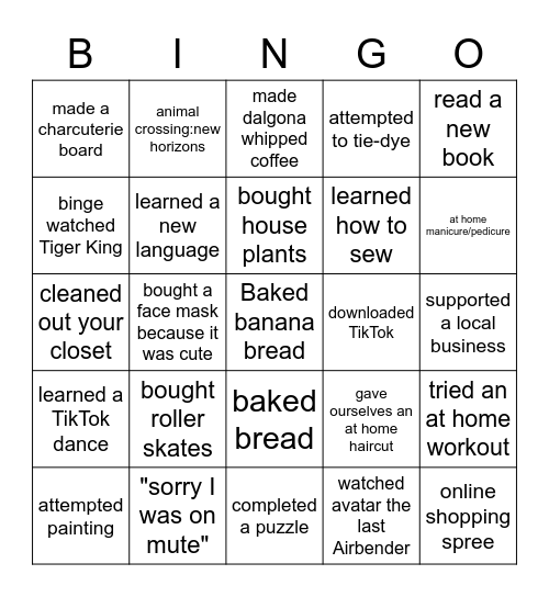 Quarantine Bingo Card