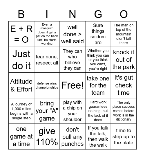 2020 SCHS Volleyball Sectional Dinner Bingo Card