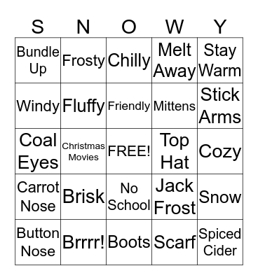 SnowDay Bingo Card