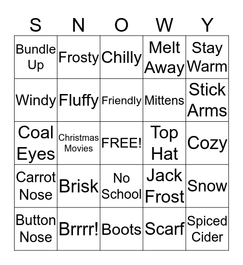 SnowDay Bingo Card