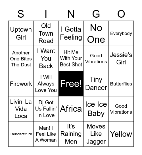 Singo! Bingo Card