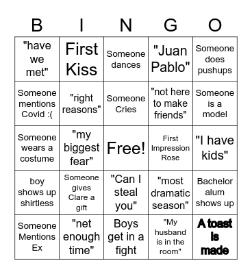 Chi Omega Bachelorette Bingo! Bingo Card