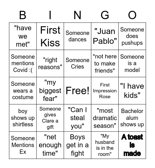 Chi Omega Bachelorette Bingo! Bingo Card