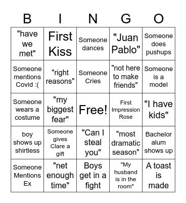 Chi Omega Bachelorette Bingo! Bingo Card