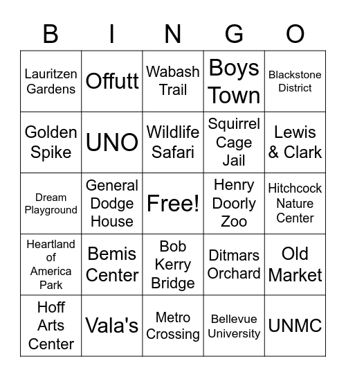 METRO AREA Bingo Card