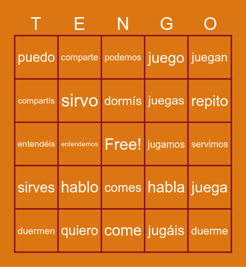 Boot Verbs! Bingo Card