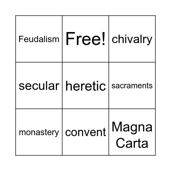 Middle Ages Bingo Card