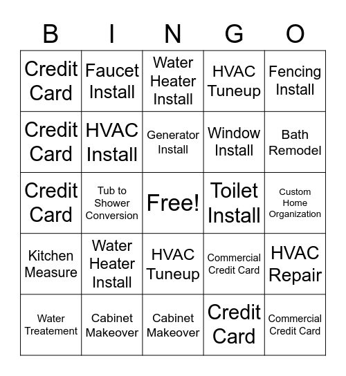 Lead/Credit Bingo Card